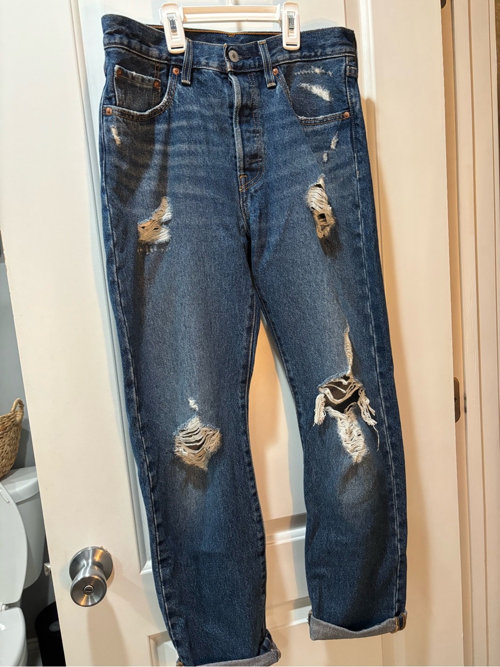 Levi's Distressed Dark Blue Cropped Ankle Jeans
